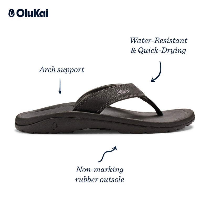 OLUKAI صنادل الشاطئ للرجال من أولوكاي أوهانا، مقاومة للماء، شباشب قابلة للطي، دعم للقوس وراحة في الارتداء، خفيفة الوزن ومتينة، قبضة محسّنة وسحب، أسود/ظل داكن، 7 - Image 4